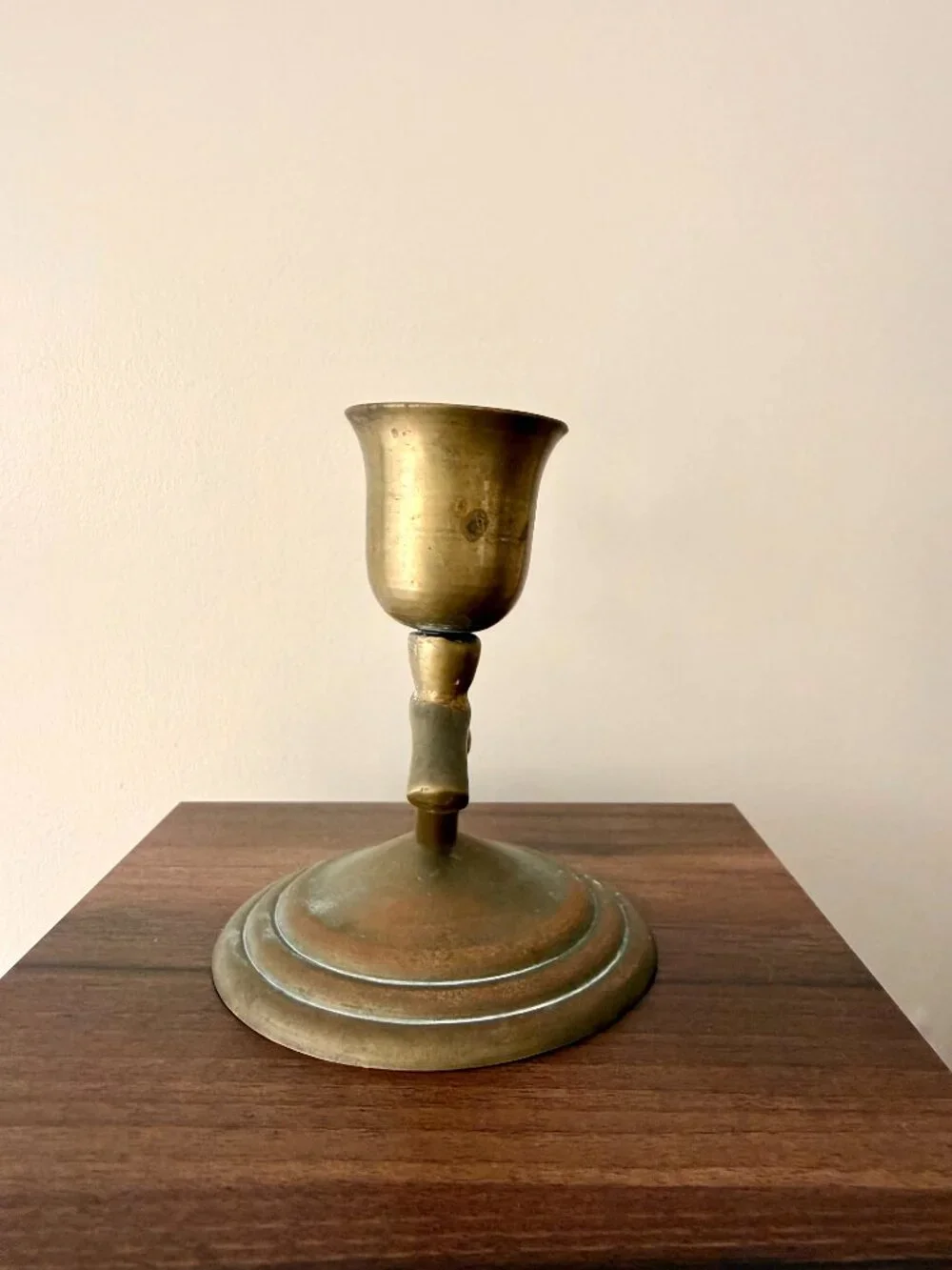 Vintage Antique Brass Double-Arm Candle Holder with Patina MCM